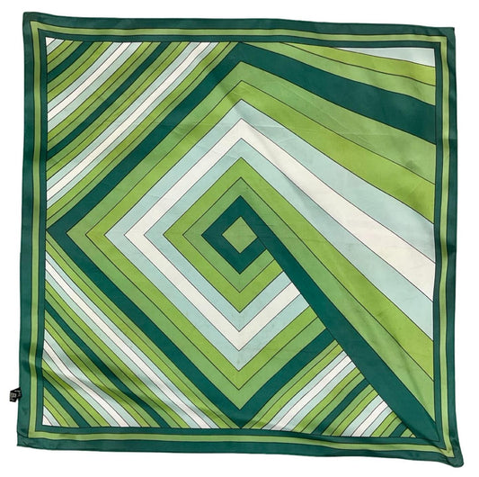 VTG 60S 70S MOD GEOMETRIC GREEN WHITE BLUE STRIPED SCARF