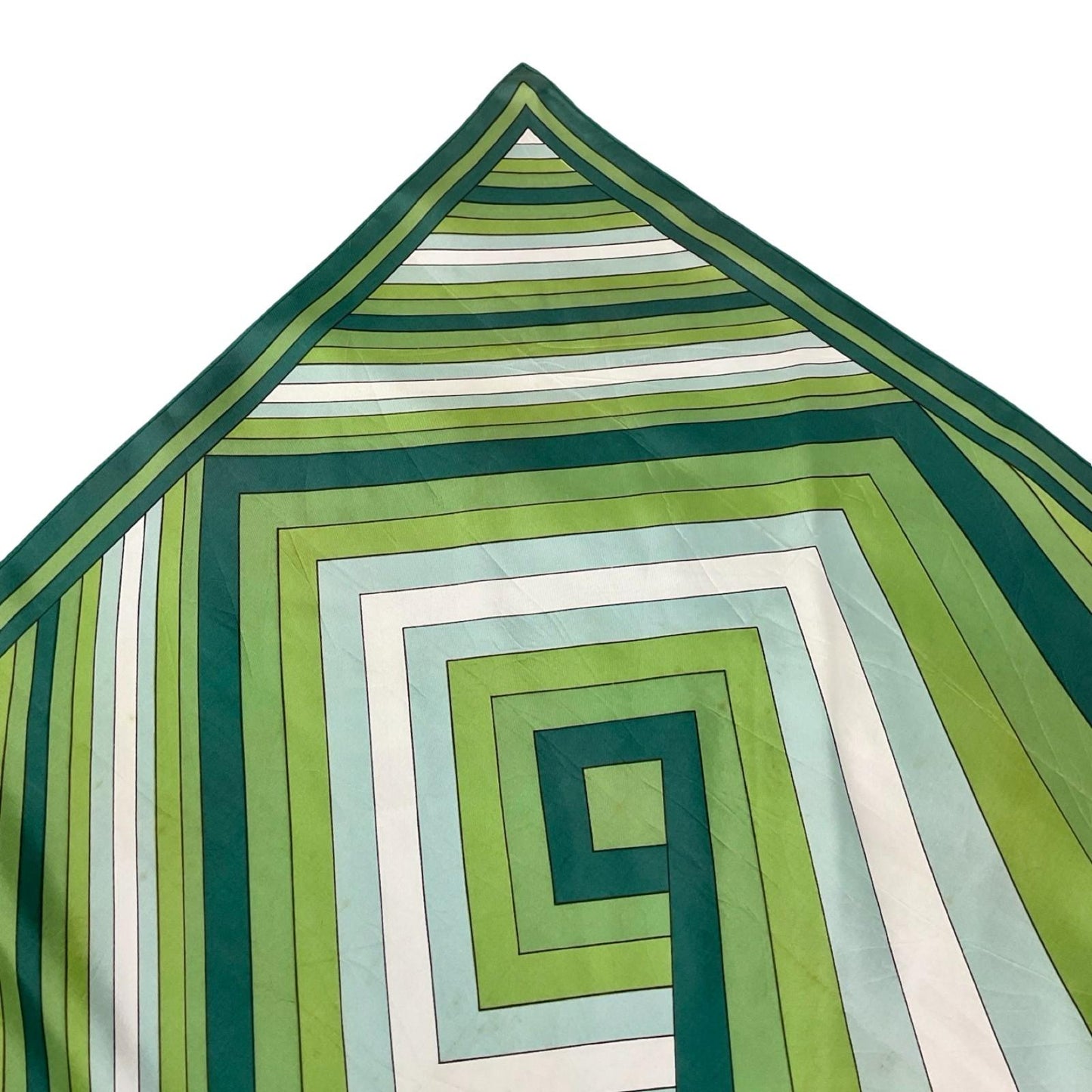 VTG 60S 70S MOD GEOMETRIC GREEN WHITE BLUE STRIPED SCARF