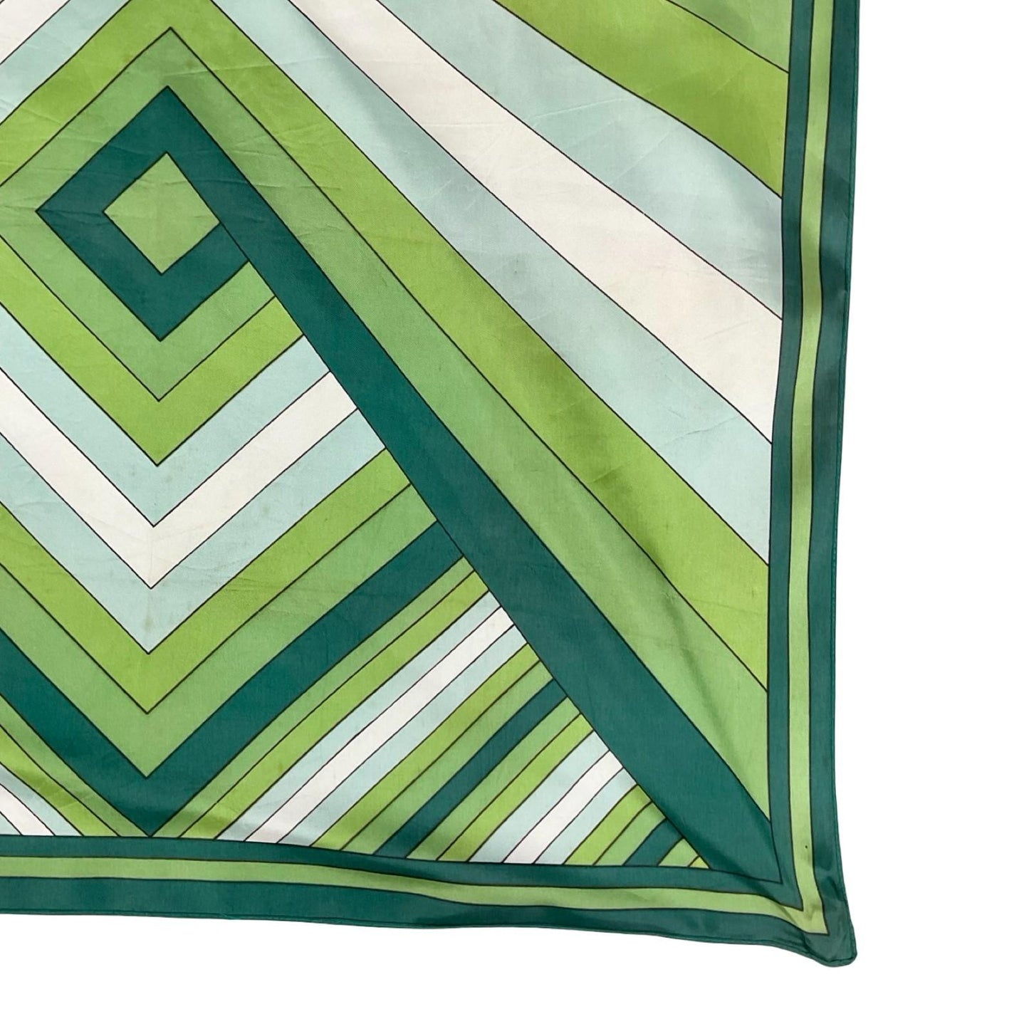 VTG 60S 70S MOD GEOMETRIC GREEN WHITE BLUE STRIPED SCARF