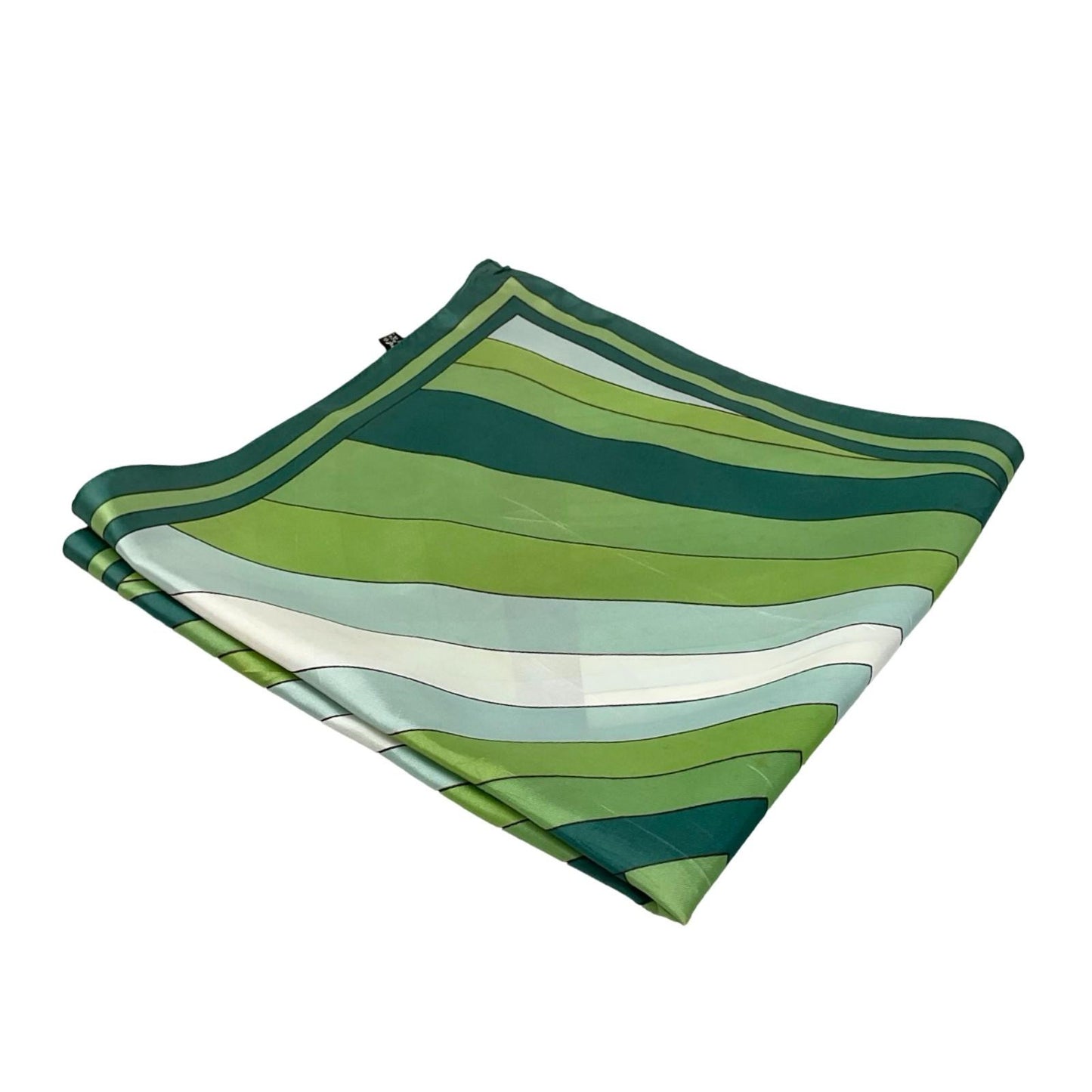 VTG 60S 70S MOD GEOMETRIC GREEN WHITE BLUE STRIPED SCARF