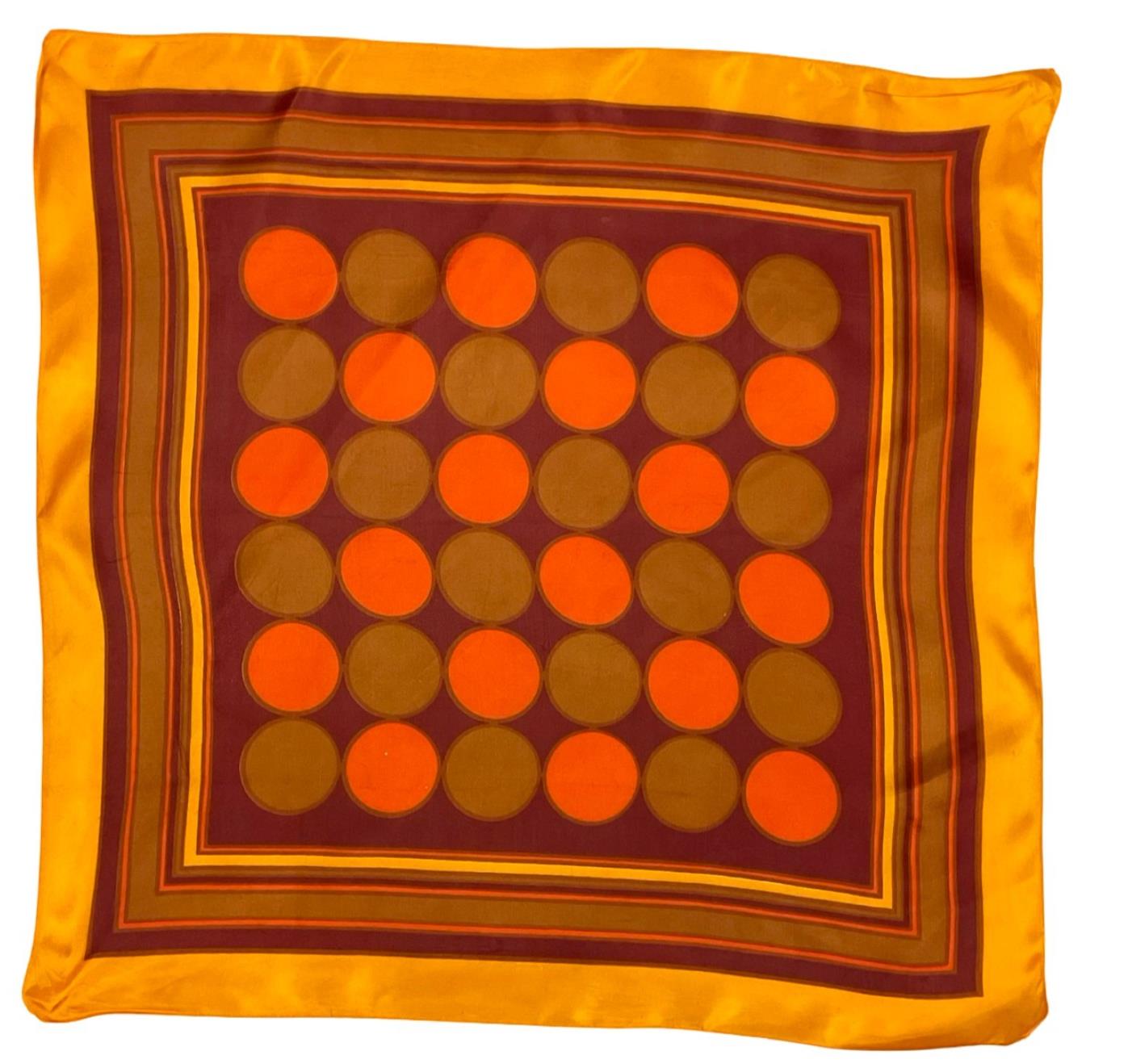 VTG 60S 70S ORANGE BROWN MOD GEOMETRIC DOTTY STRIPED SCARF