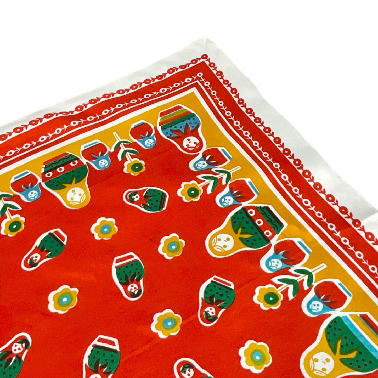 VTG 60S 70S RED WHITE GREEN YELLOW RUSSIAN DOLL matryoshka FLORAL FOLK SCARF