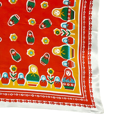 VTG 60S 70S RED WHITE GREEN YELLOW RUSSIAN DOLL matryoshka FLORAL FOLK SCARF