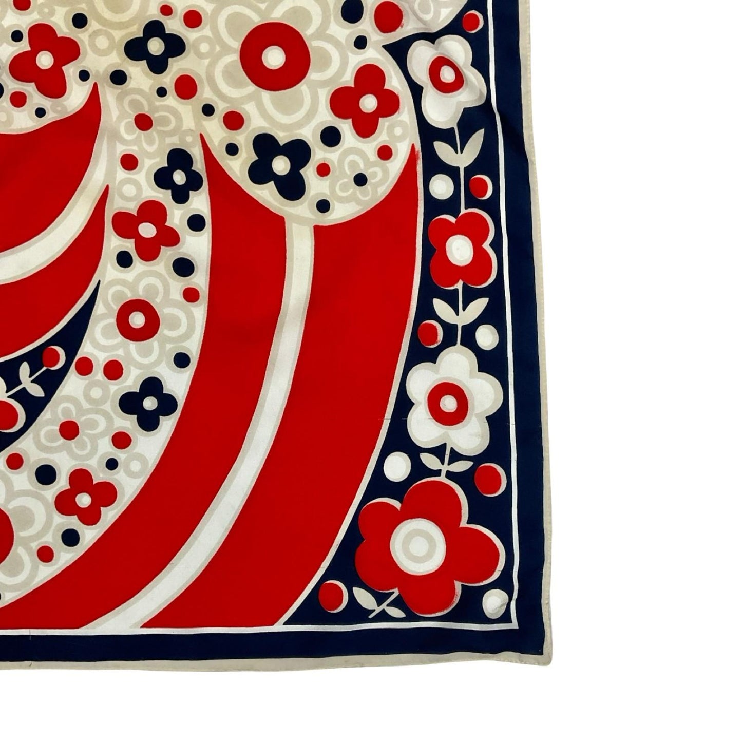VTG 60S 70S WHITE RED NAVY BLUE PSYCHEDELIC MOD FLORAL FLOWER POWER SCARF