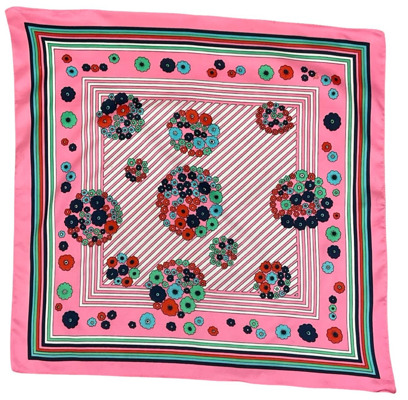 VTG 60S 70S PINK WHITE GREEN BLUE RED GEOMETRIC FLORAL STRIPED MOD SCARF