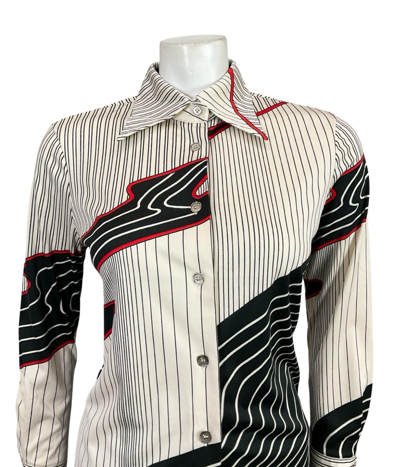 VTG 60S 70S JAPANESE WHITE BLACK RED MOD GEOMETRIC STRIPED DAGGER SHIRT 10