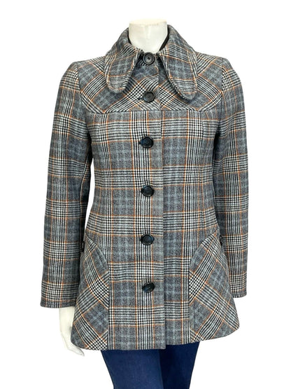 VTG 60S 70S GIL BRET BLUE GREY BROWN MOD DOG EAR COLLAR SPACE AGE COAT 8 10 S