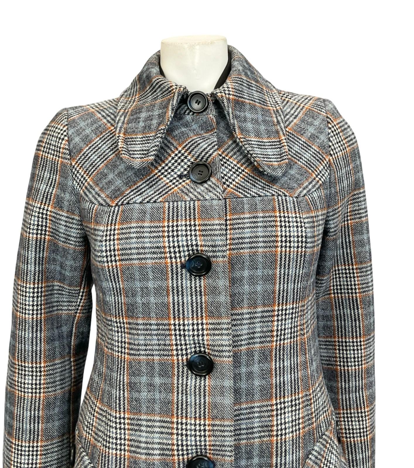 VTG 60S 70S GIL BRET BLUE GREY BROWN MOD DOG EAR COLLAR SPACE AGE COAT 8 10 S