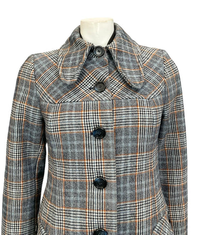 VTG 60S 70S GIL BRET BLUE GREY BROWN MOD DOG EAR COLLAR SPACE AGE COAT 8 10 S