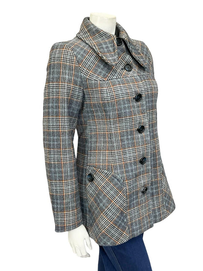 VTG 60S 70S GIL BRET BLUE GREY BROWN MOD DOG EAR COLLAR SPACE AGE COAT 8 10 S