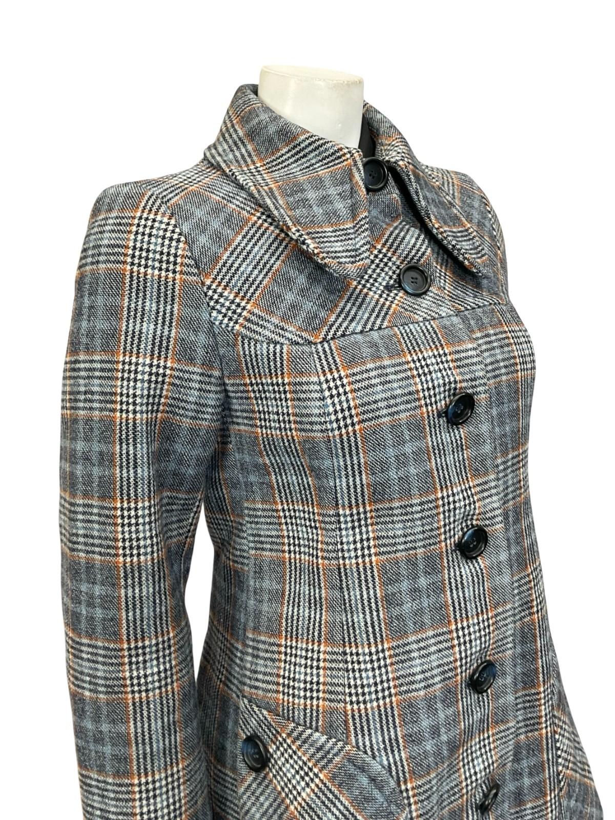 VTG 60S 70S GIL BRET BLUE GREY BROWN MOD DOG EAR COLLAR SPACE AGE COAT 8 10 S