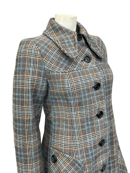 VTG 60S 70S GIL BRET BLUE GREY BROWN MOD DOG EAR COLLAR SPACE AGE COAT 8 10 S