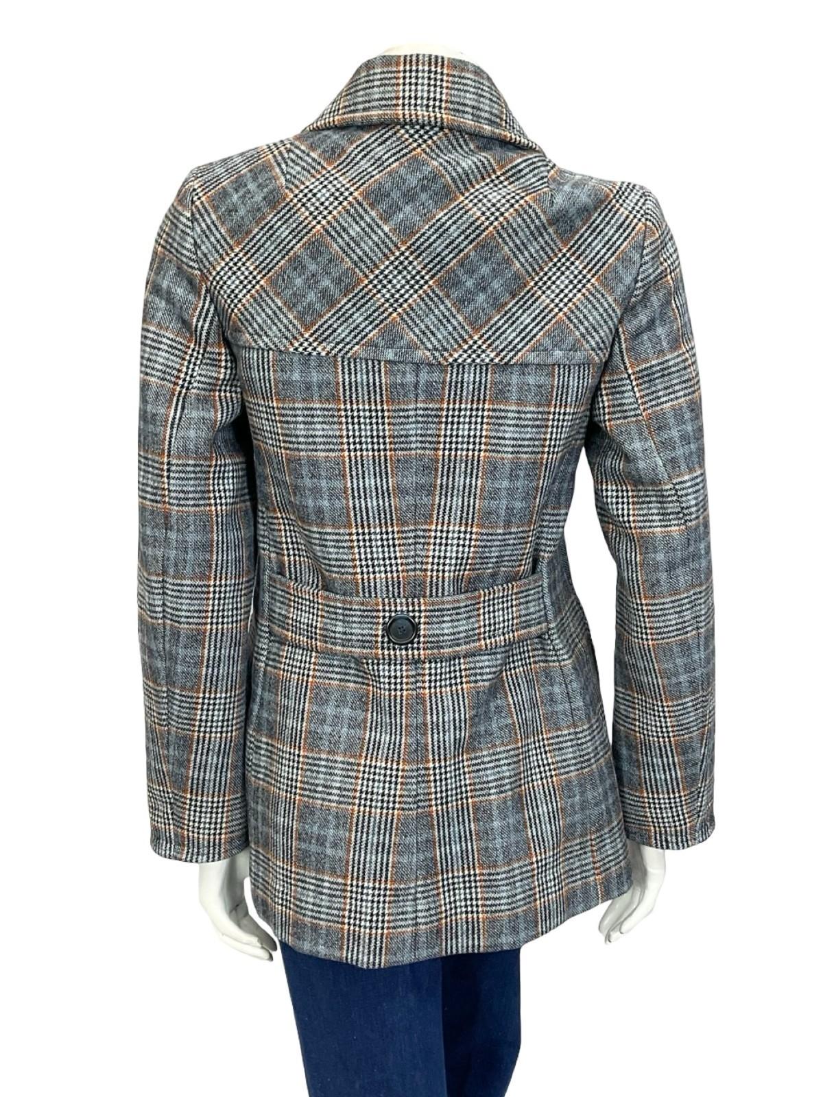 VTG 60S 70S GIL BRET BLUE GREY BROWN MOD DOG EAR COLLAR SPACE AGE COAT 8 10 S