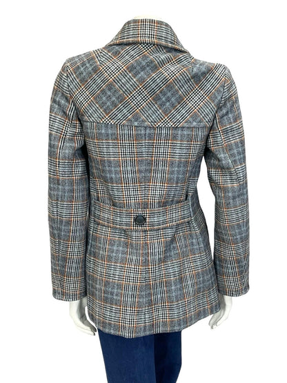 VTG 60S 70S GIL BRET BLUE GREY BROWN MOD DOG EAR COLLAR SPACE AGE COAT 8 10 S