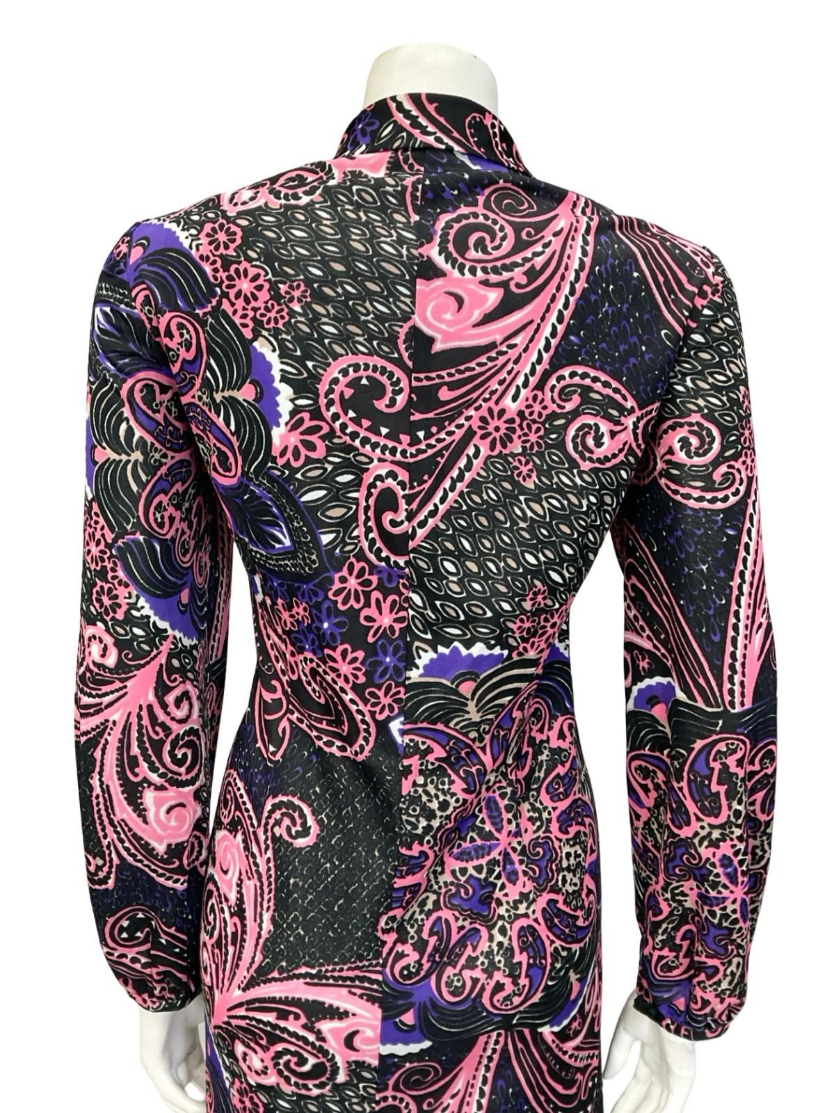 VTG 60S 70S BLACK PINK PURPLE FLORAL SWIRL PSYCHEDELIC SHIFT SHIRT DRESS 14 16