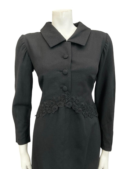 VTG 60S 70S BLACK MOD LACE MONOCHROME LONG SLEEVE SHIRT SHIFT DRESS 12