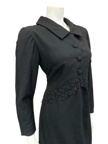 VTG 60S 70S BLACK MOD LACE MONOCHROME LONG SLEEVE SHIRT SHIFT DRESS 12