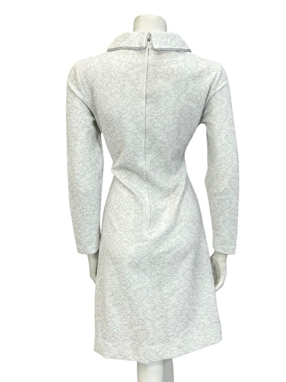 VTG 60S 70S WHITE SILVER MOD ROUND NECK LUREX GLITTERY PARTY BRIDAL? DRESS 10 12