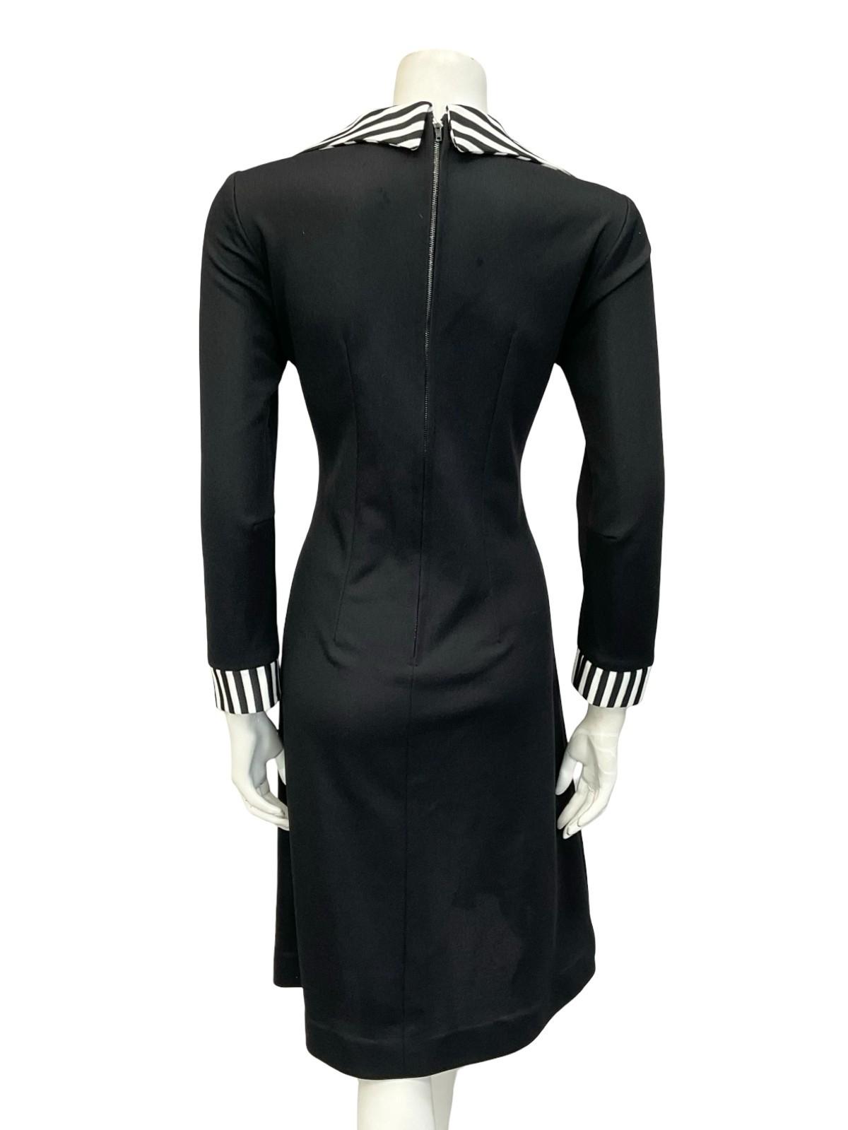 VTG 60S 70S BLACK WHITE SAILOR DAGGER COLLAR STRIPE GODET SHIRT DRESS 12 14 M