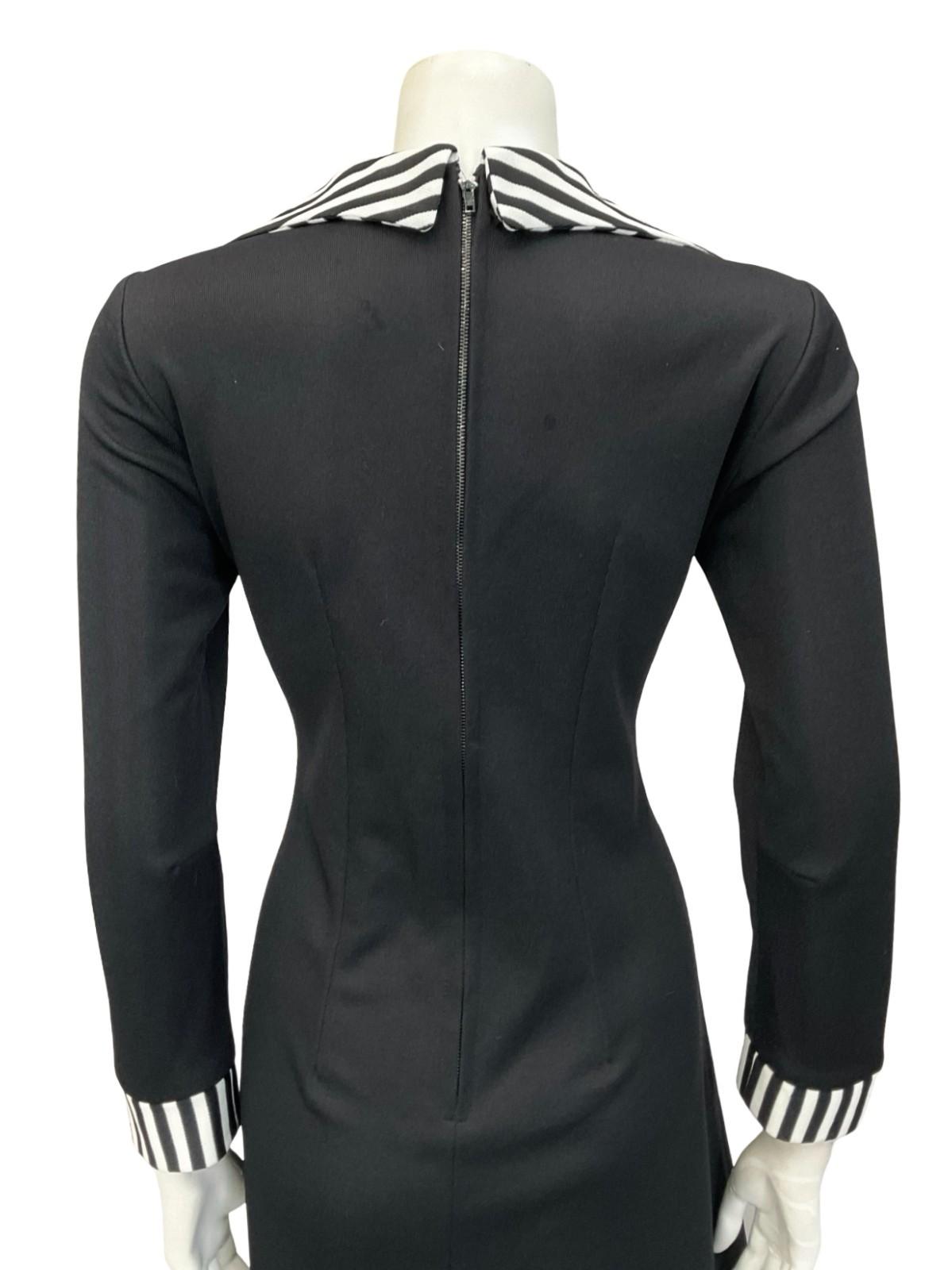 VTG 60S 70S BLACK WHITE SAILOR DAGGER COLLAR STRIPE GODET SHIRT DRESS 12 14 M