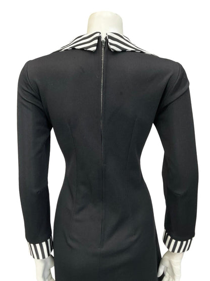 VTG 60S 70S BLACK WHITE SAILOR DAGGER COLLAR STRIPE GODET SHIRT DRESS 12 14 M