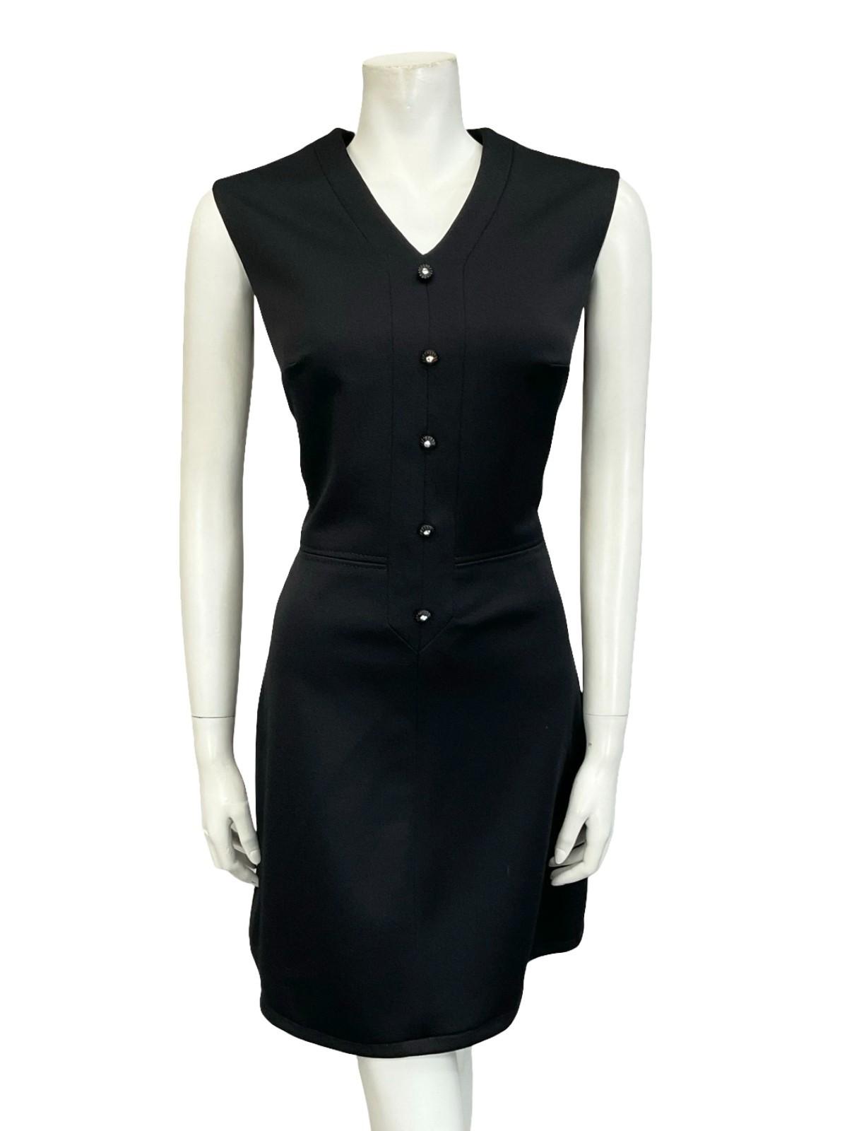 VTG 60S 70S BLACK MONOCHROME DIAMANTE V NECK MOD LBD MONOCHROME MINI DRESS 12