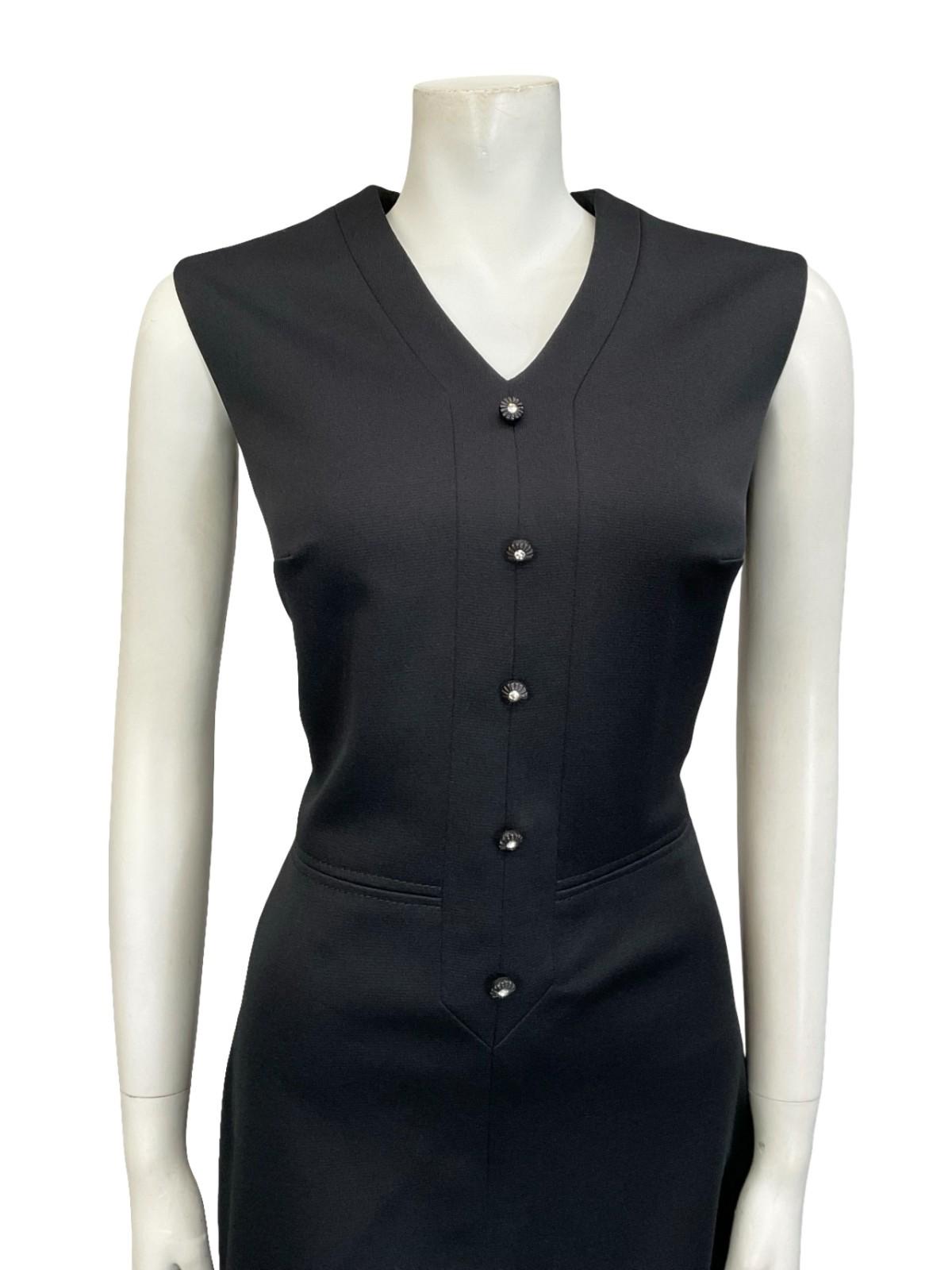 VTG 60S 70S BLACK MONOCHROME DIAMANTE V NECK MOD LBD MONOCHROME MINI DRESS 12