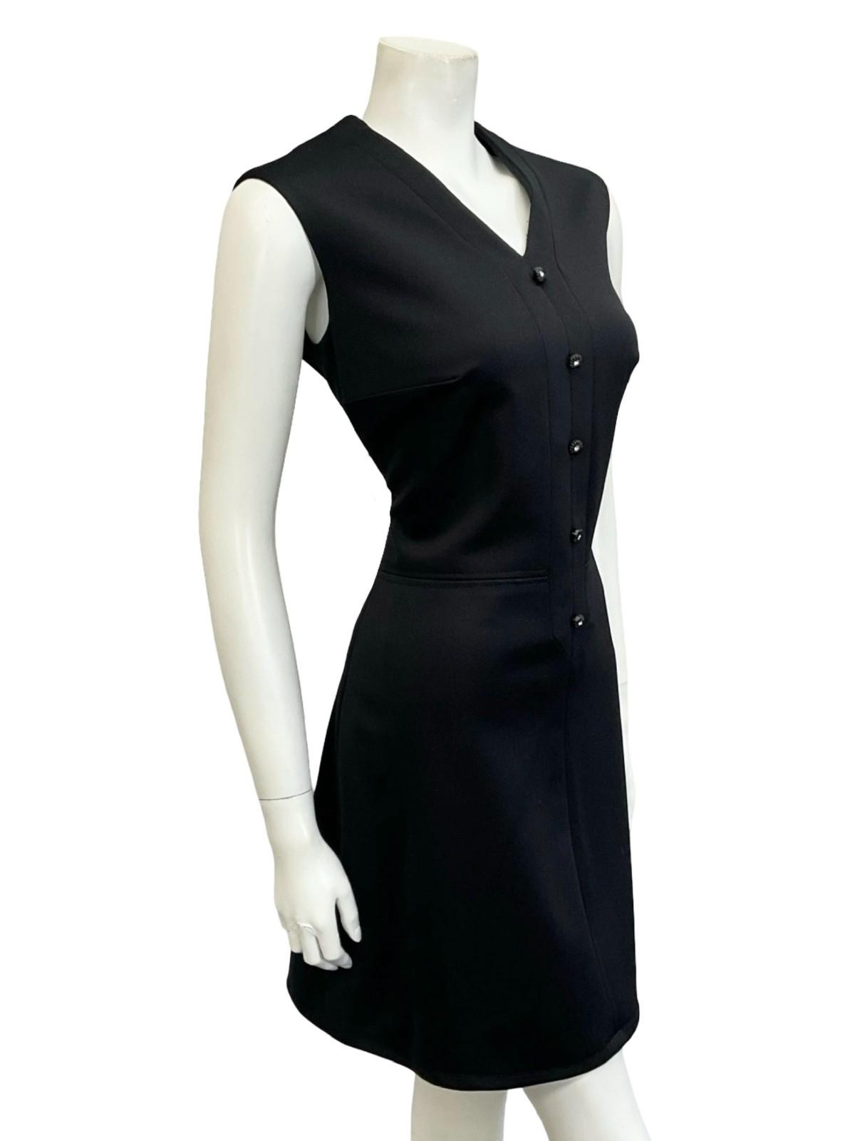 VTG 60S 70S BLACK MONOCHROME DIAMANTE V NECK MOD LBD MONOCHROME MINI DRESS 12