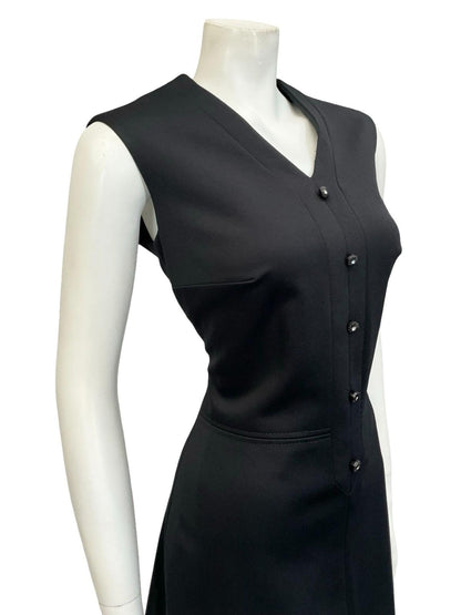 VTG 60S 70S BLACK MONOCHROME DIAMANTE V NECK MOD LBD MONOCHROME MINI DRESS 12