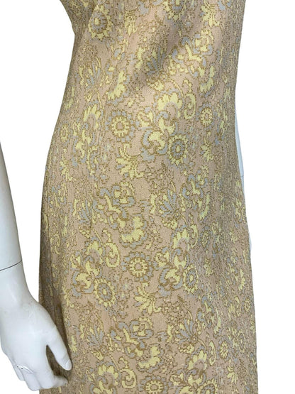 VTG 60S 70S BEIGE GOLD YELLOW GREY LUREX GLITTERY MOD PARTY SHIFT DRESS 12