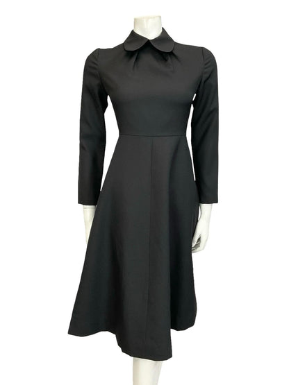 VTG 60S 70S MOD PETER PAN COLLAR BLACK MONOCHROME A LINE MIDI DRESS 8