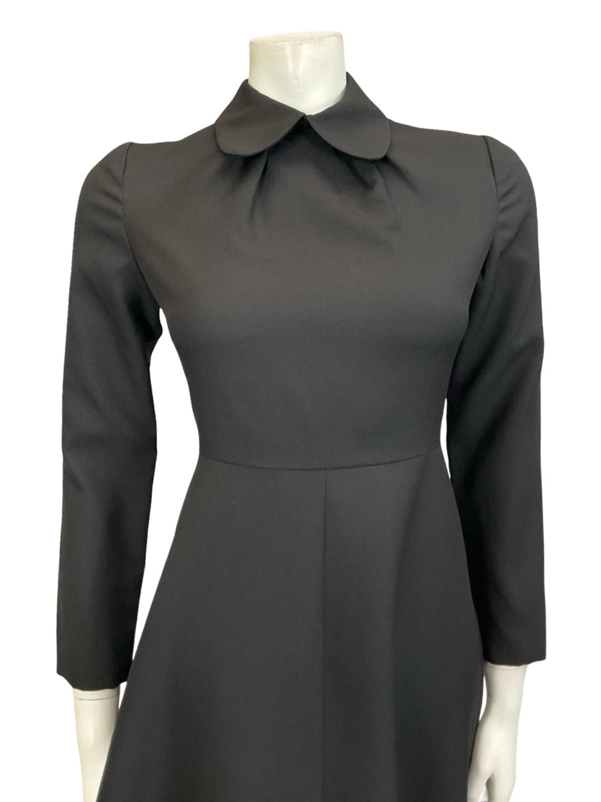 VTG 60S 70S MOD PETER PAN COLLAR BLACK MONOCHROME A LINE MIDI DRESS 8