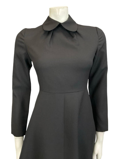 VTG 60S 70S MOD PETER PAN COLLAR BLACK MONOCHROME A LINE MIDI DRESS 8