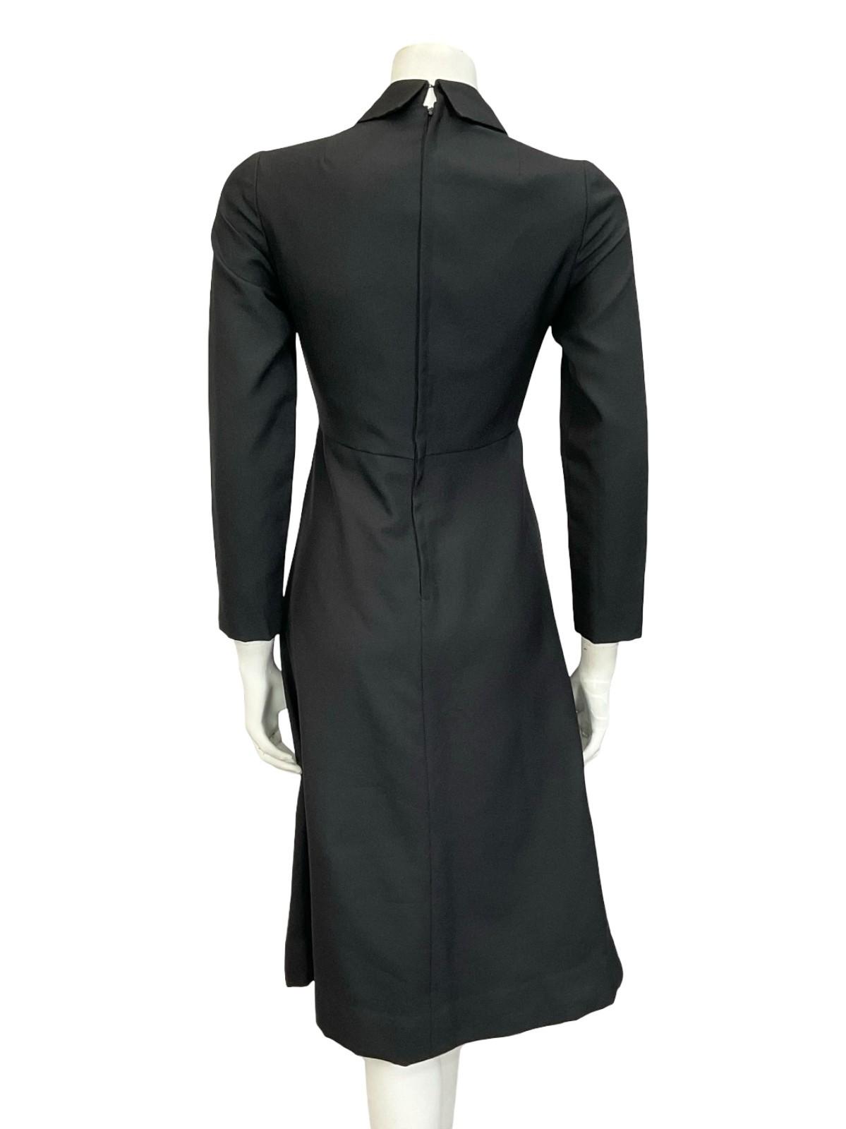 VTG 60S 70S MOD PETER PAN COLLAR BLACK MONOCHROME A LINE MIDI DRESS 8