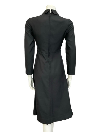 VTG 60S 70S MOD PETER PAN COLLAR BLACK MONOCHROME A LINE MIDI DRESS 8