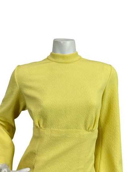 VTG 60S 70S BUTTERCUP YELLOW BOHO HIPPY BELL SLEEVE EMPIRE RUFFLE MAXI DRESS 12