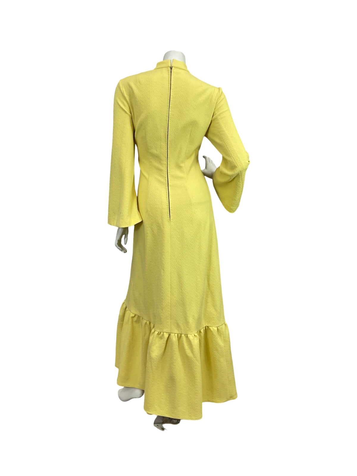 VTG 60S 70S BUTTERCUP YELLOW BOHO HIPPY BELL SLEEVE EMPIRE RUFFLE MAXI DRESS 12