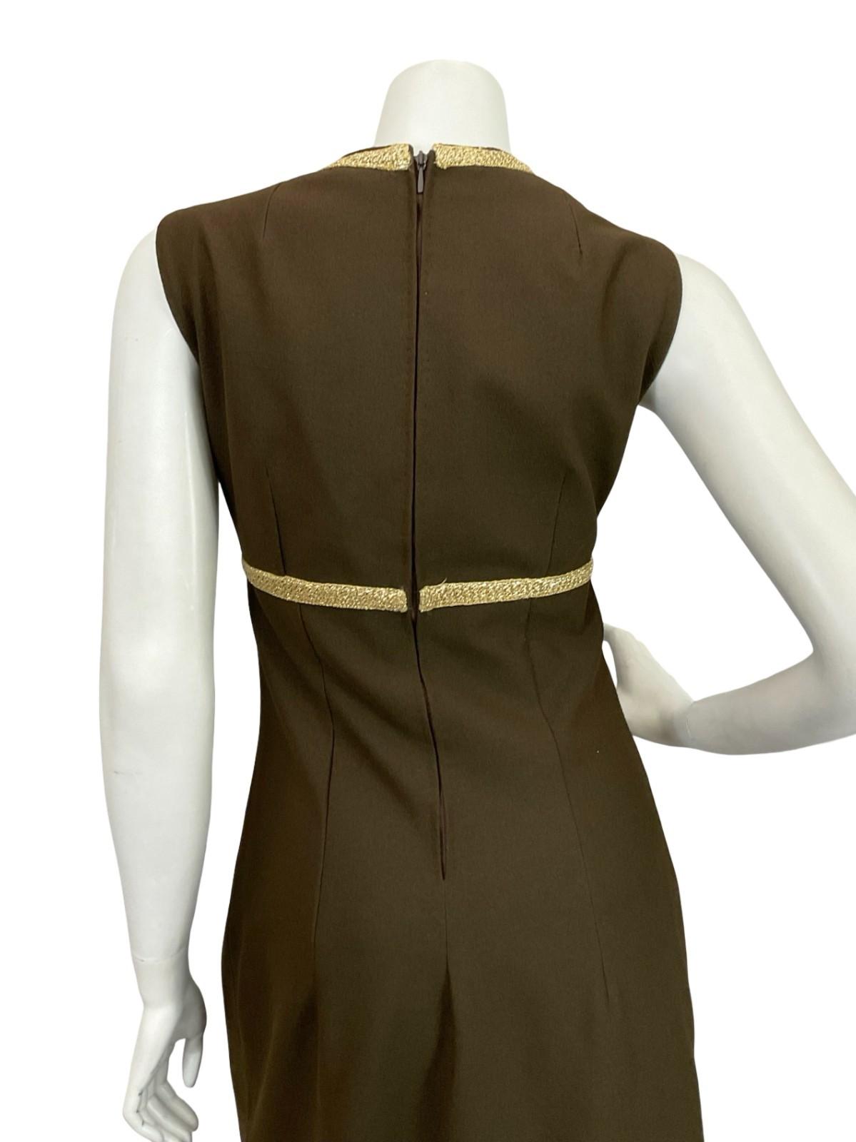 VTG 60S 70S BROWN GOLD PURPLE FLORAL EMBROIDERED EMPIRE PLUNGE MAXI DRESS 10