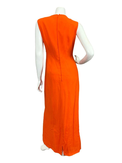 VTG 60S 70S BRIGHT ORANGE DIAMANTE STAR BEADED PEARL PURE WOOL MAXI DRESS 10 12