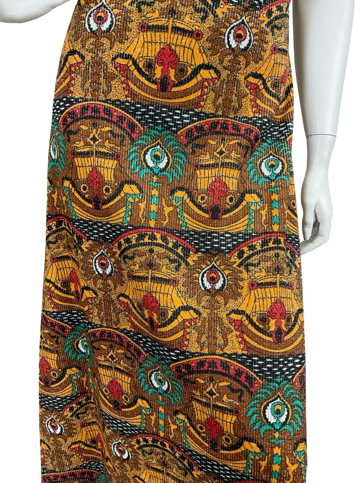 VTG 60S 70S GOLD GREEN BROWN RED GLITTERY LUREX EGYPT HORUS EMPIRE MAXI 14
