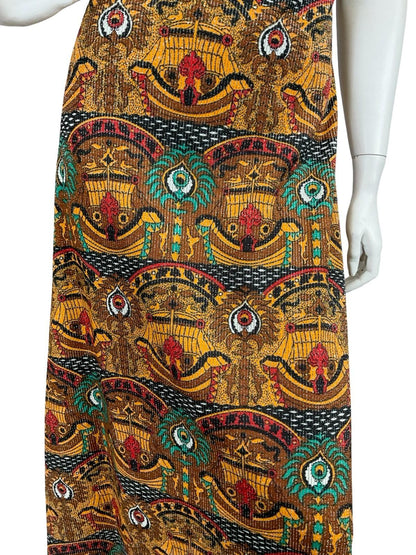 VTG 60S 70S GOLD GREEN BROWN RED GLITTERY LUREX EGYPT HORUS EMPIRE MAXI 14