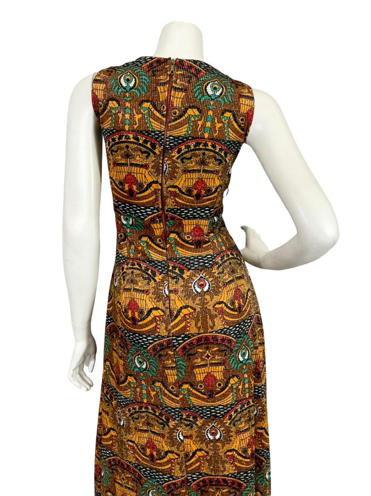 VTG 60S 70S GOLD GREEN BROWN RED GLITTERY LUREX EGYPT HORUS EMPIRE MAXI 14