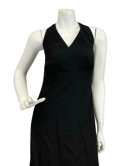 VTG 60S 70S BLACK PURPLE GREEN BRONZE PEACOCK EMBROIDERED HALTER MAXI DRESS 10