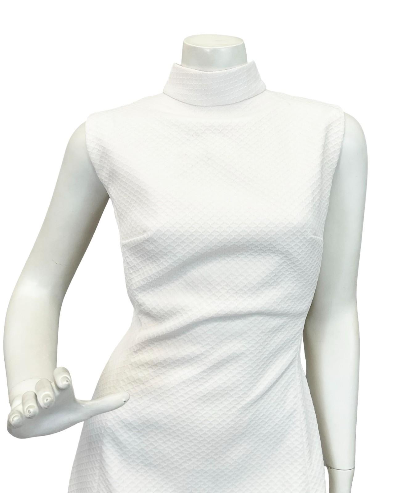 VTG 60S 70S PURE WHITE FUNNEL NECK SLEEVELESS MOD MONOCHROME MAXI DRESS 10