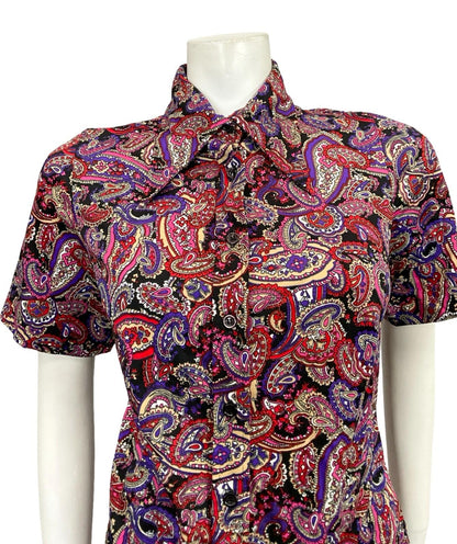 VTG 60S 70S PURPLE PINK RED BLACK WHITE PAISLEY PSYCHEDELIC DAGGER SHIRT 12