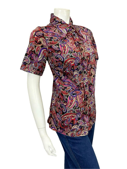 VTG 60S 70S PURPLE PINK RED BLACK WHITE PAISLEY PSYCHEDELIC DAGGER SHIRT 12