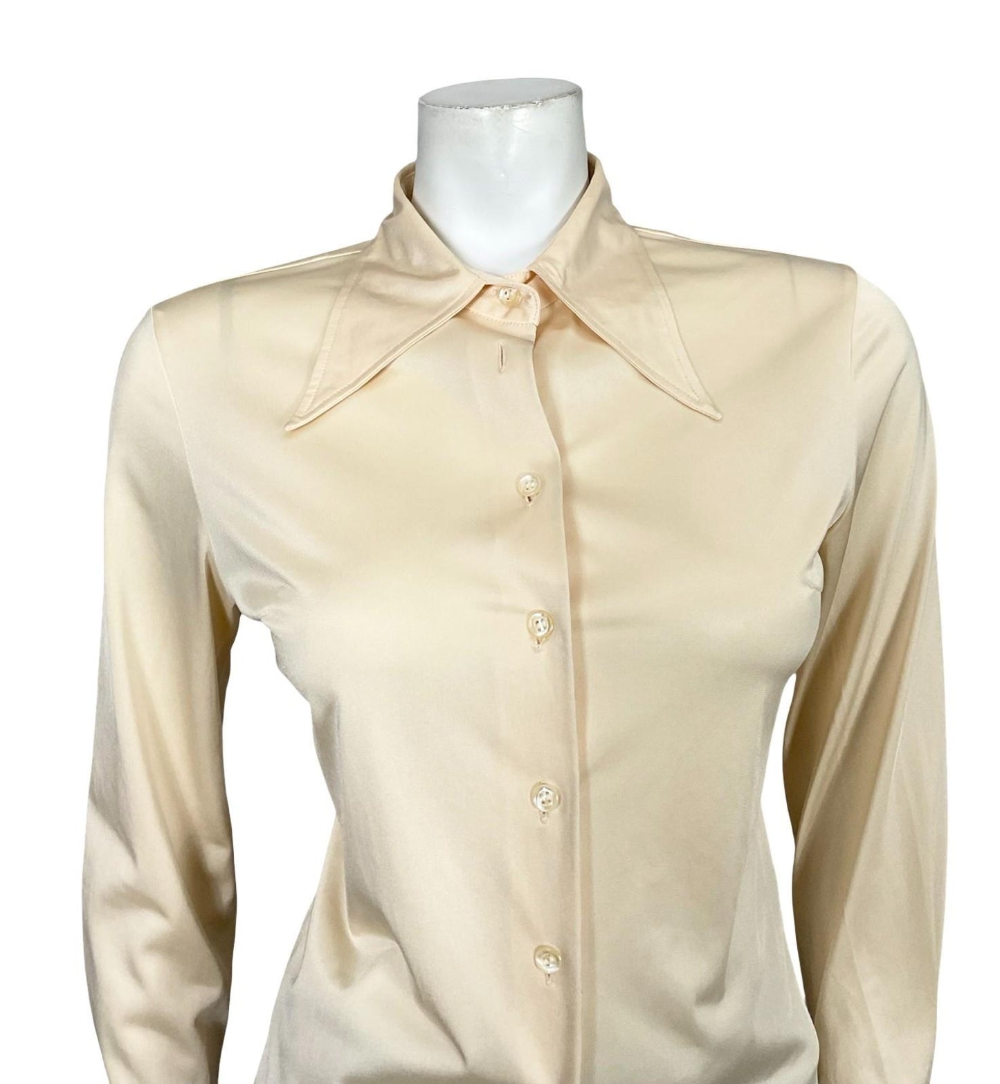 VTG 60S 70S JAPANESE CREAM DAGGER COLLAR MOD BEIGE MONOCHROME SHIRT 10 12