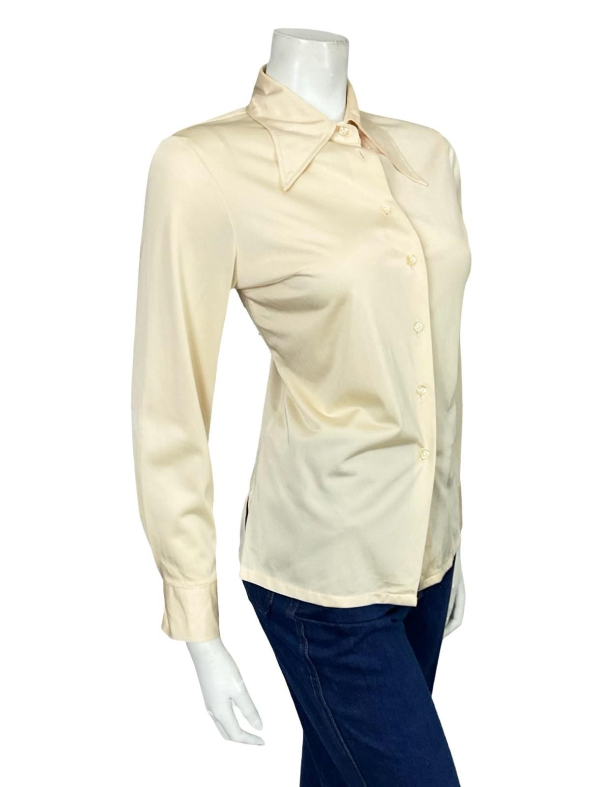 VTG 60S 70S JAPANESE CREAM DAGGER COLLAR MOD BEIGE MONOCHROME SHIRT 10 12