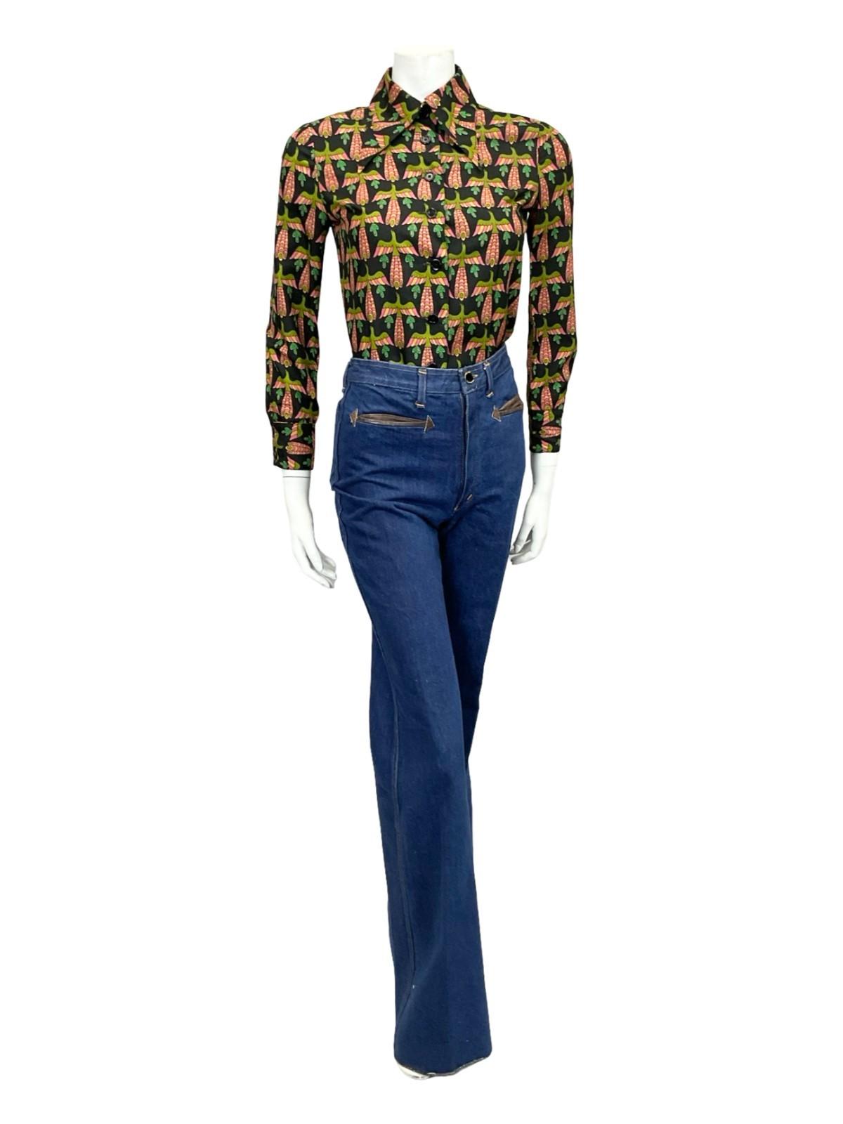 VTG 60S 70S BLACK PINK GREEN BEIGE MOD DAGGER BIRD PEACOCK PHOENIX SHIRT 8