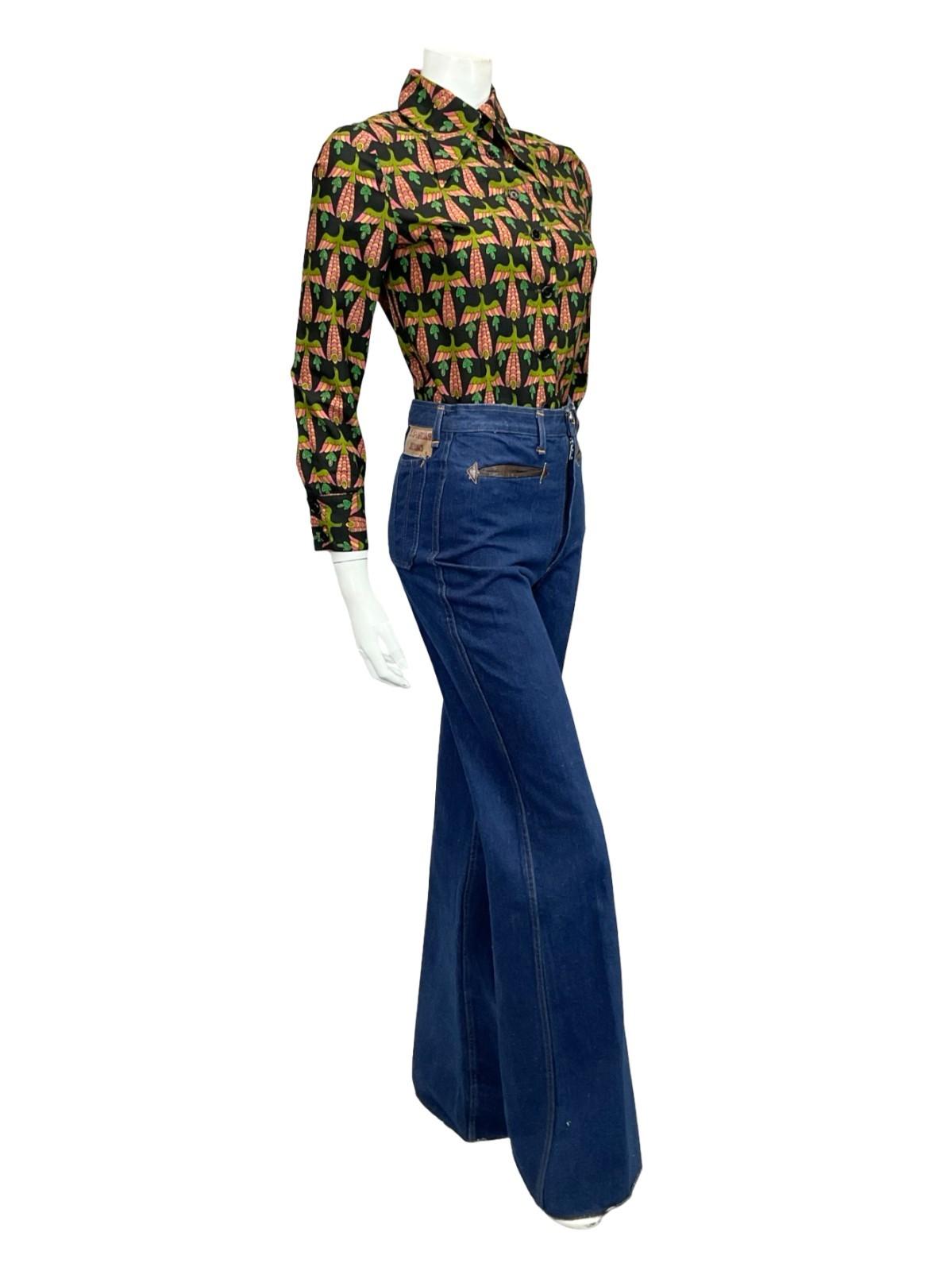 VTG 60S 70S BLACK PINK GREEN BEIGE MOD DAGGER BIRD PEACOCK PHOENIX SHIRT 8
